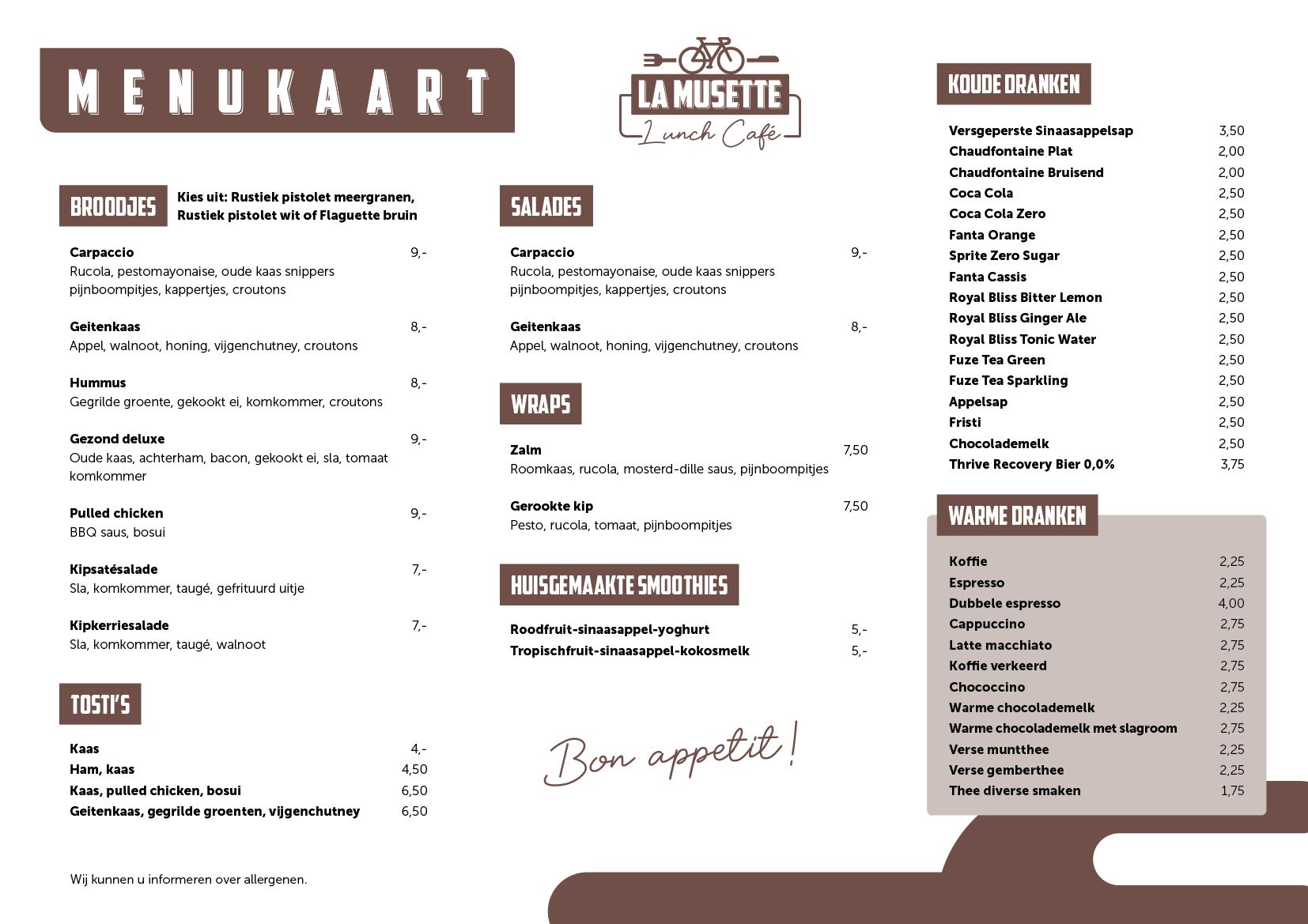 Menukaart lunchcafé la-musette