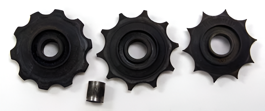 Versleten derailleurwielen puntig