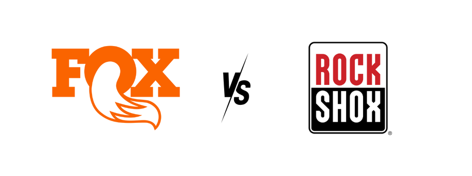 Fox vs RockShox logo's naast elkaar