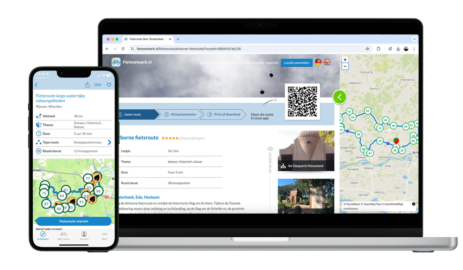 Fietsnetwerk.nl kaarten en informatie over fietsroutes op telefoon en laptop