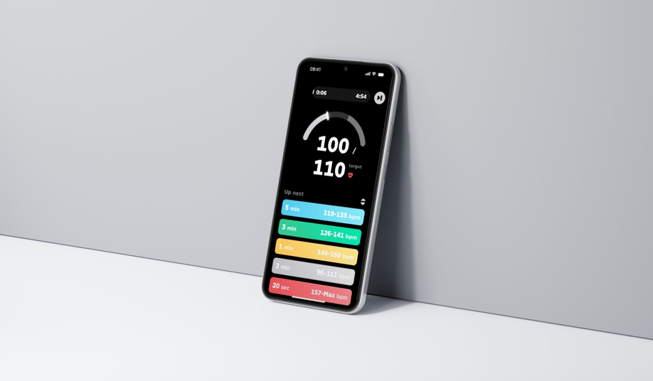 Join Workout Player app op telefoon met verschillende hartslag niveaus voor verschillende tijden