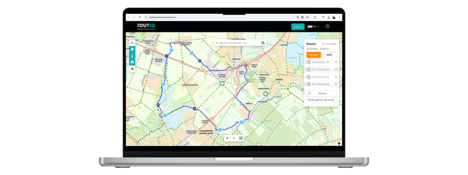 Routiq fietsroutekaart op laptop