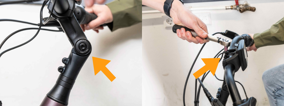 Voorbeeld van hoe je het stuur van een fiets kunt verstellen in afstand en hoogte, maar ook in de juiste hoek voor comfort