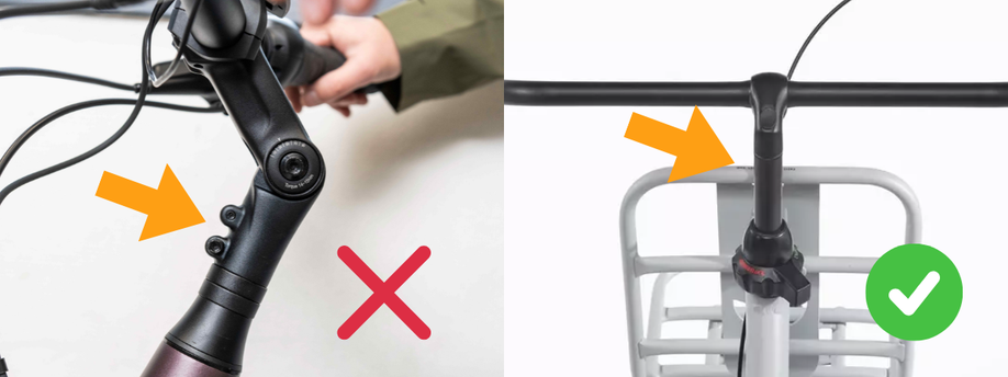 Stuurpen met 2 bouten boven balhoofd kan niet in hoogte wijzigen, stuurpen zonder bouten kan wel in hoogte aangepast worden