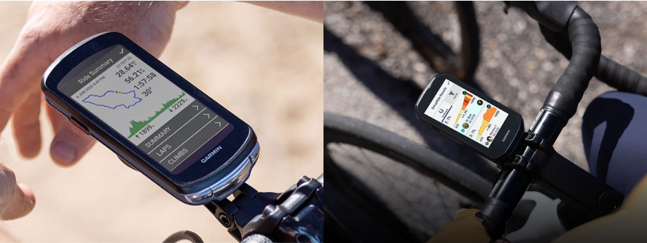 Garmin Edge 1040 en 1050 met verschillende felheden van display op sturen gemonteerd