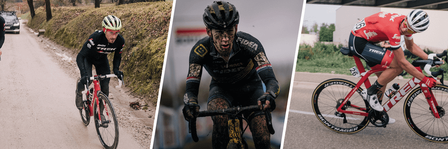 Verschillen afbeeldingen van professionele racefietsers en cyclocrossers waarbij de ene man veel viezer is dan de andere 3