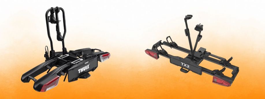 De Thule EasyFold 3 944 en de Spinder TX2L fietsendragers naast elkaar afgebeeld