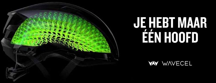WaveCel binnenkant van een helm uitgelicht met de tekst: Je hebt maar één hoofd