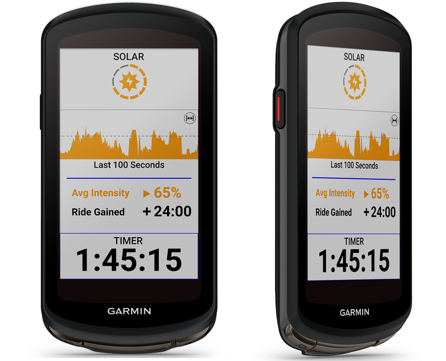 Garmin Edge 1040 Solar geeft aan hoeveel je al hebt opgeladen tijdens je rit