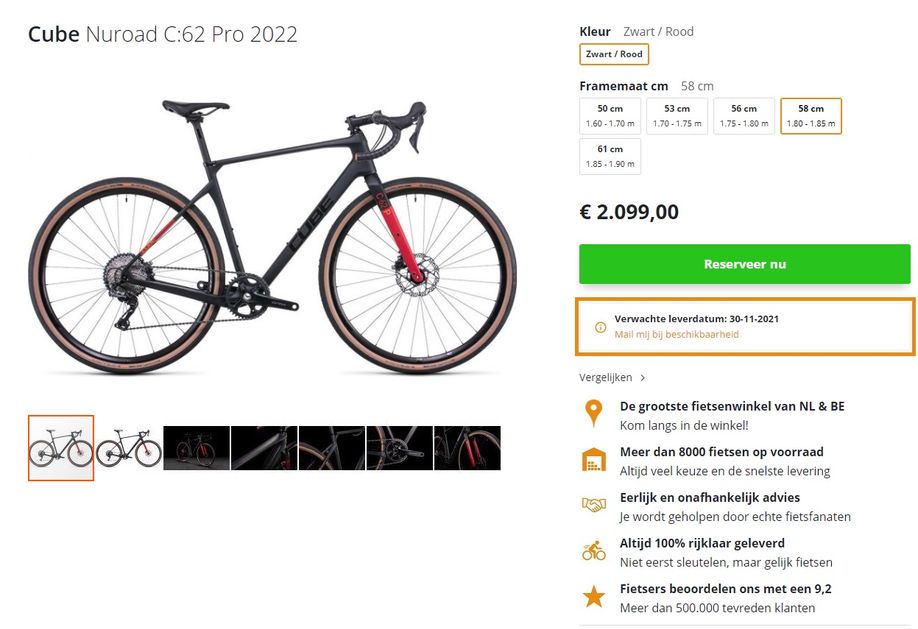 Levertijd Cube 2022 fietsen