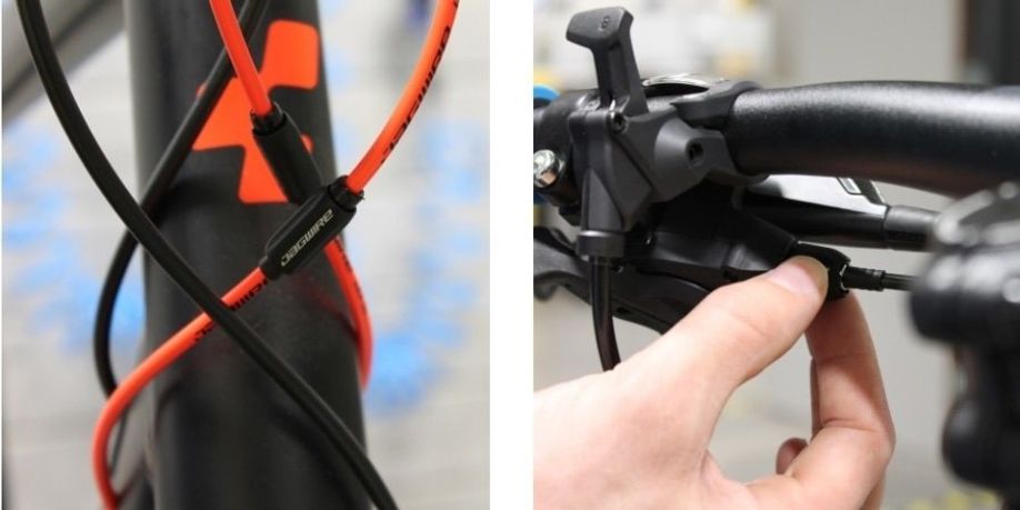 Aanpassing van de stelnippel voor de juiste kabelspanning bij remmen en kabel zelf om te voor correct schakelen te zorgen