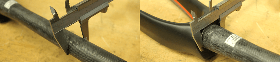 Meten van de buitendiameter van de vorkbuis aan boven- en onderkant