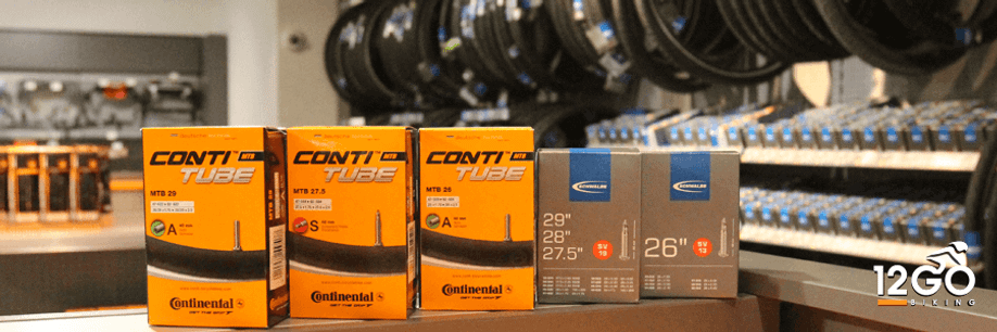 Binnenbanden van Continental en Schwalbe voor verschillende wielmaten in doosjes in 12GO Biking winkel