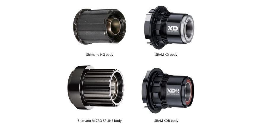 Verschillende typen body's van Shimano en SRAM