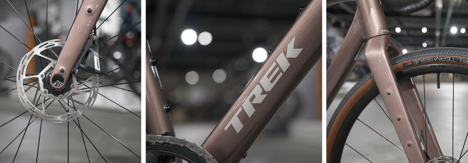 Montagepunten op de bronzen Trek Checkpoint ALR 5 bij de voorvork, midden van het frame en achtervork