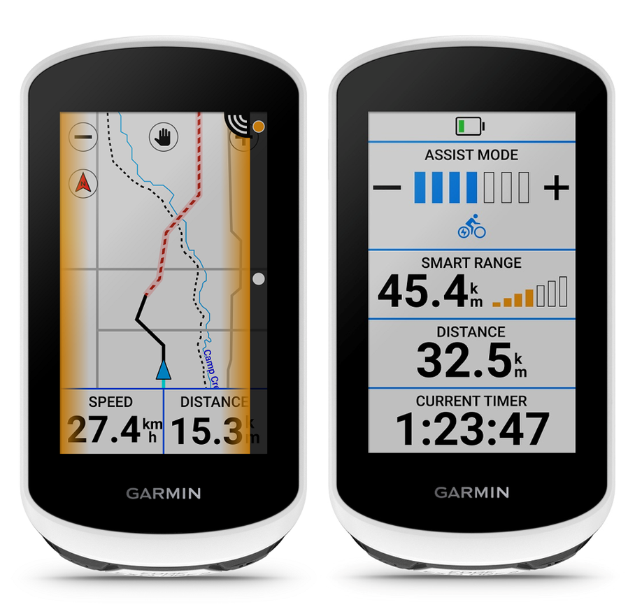 2x Garmin Edge Explore 2 met routescherm en radar en e-bike scherm