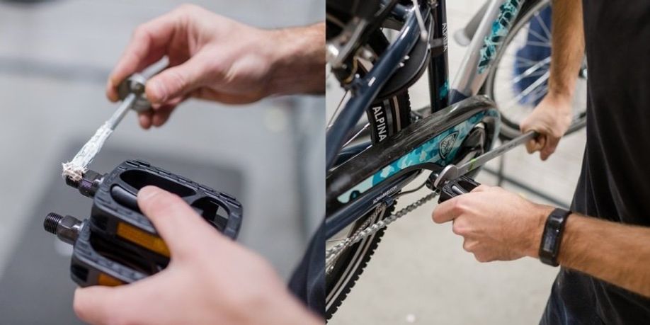 Pedalen worden gemonteerd