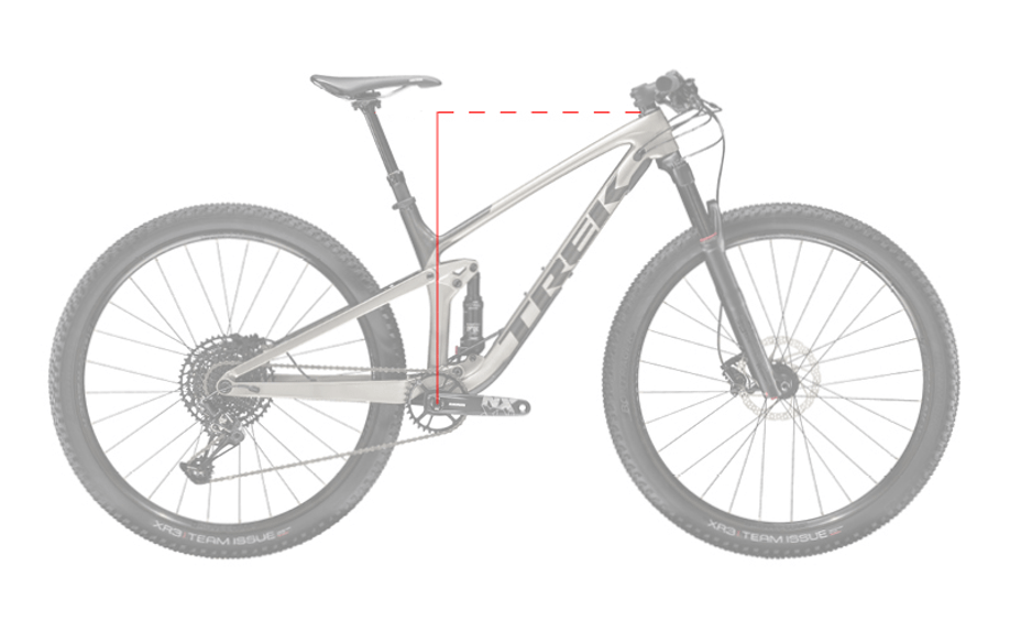 Trek mountainbike met een rode lijn voor het uitlichten van wat de stack is