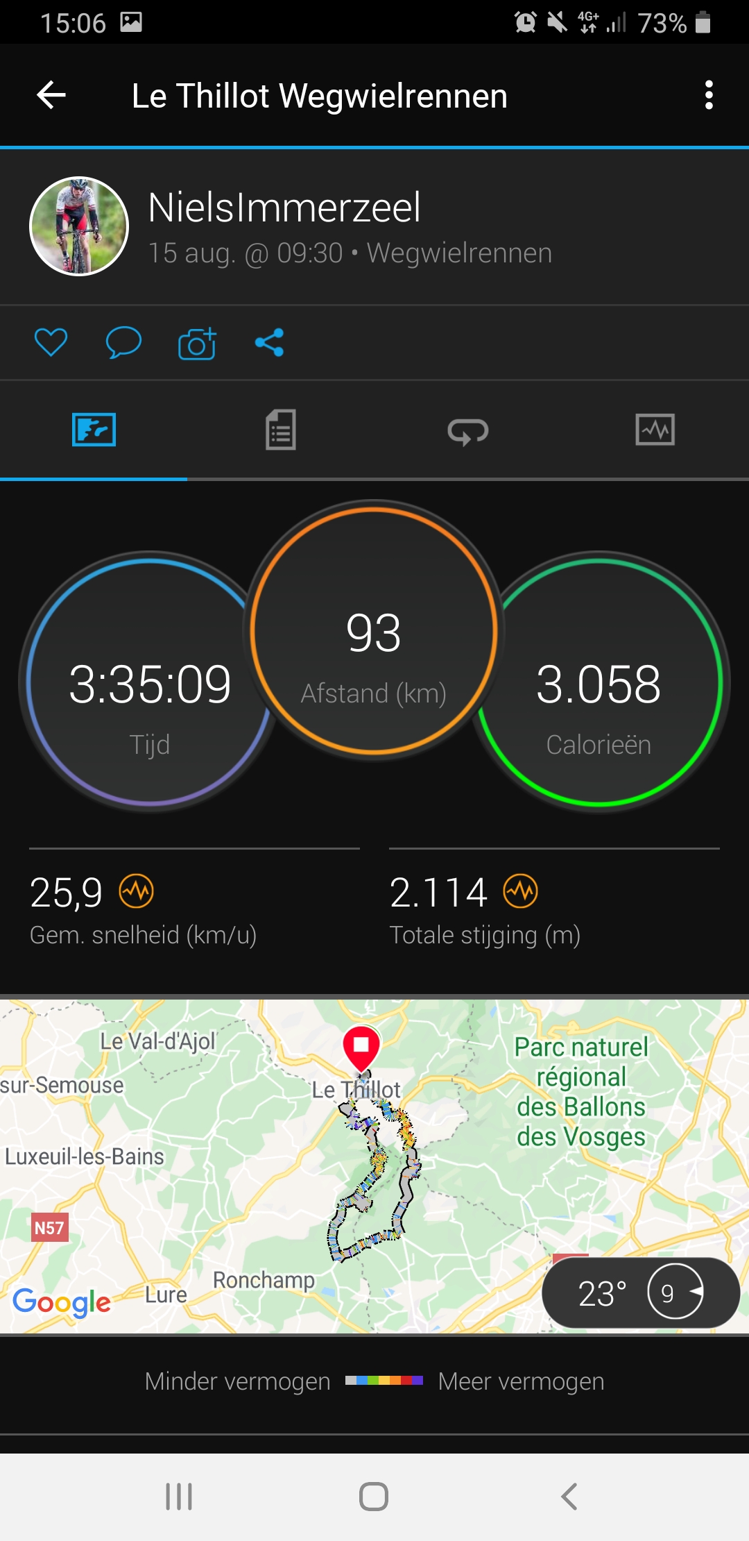 Route op mobiel Garmin Connect