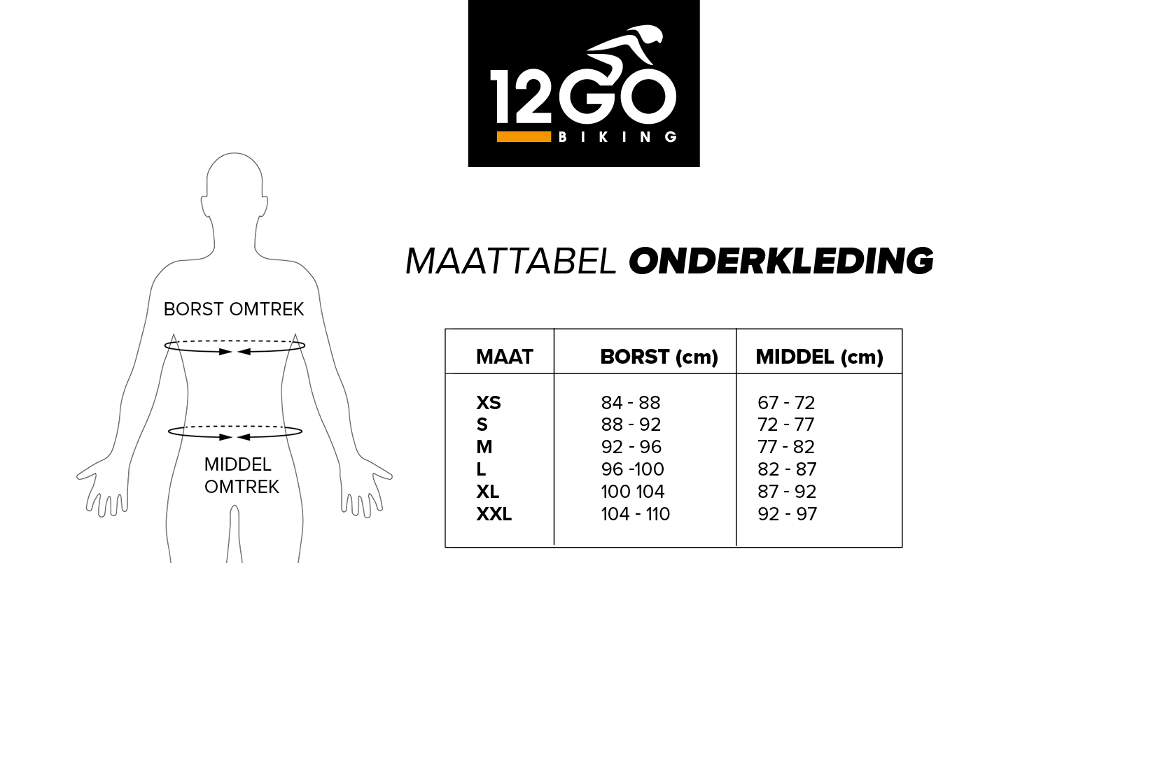 Gripgrab onderkleding maattabel