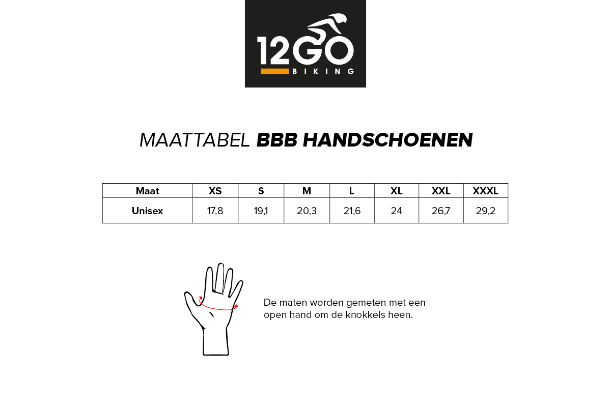 BBB handschoenen maattabel