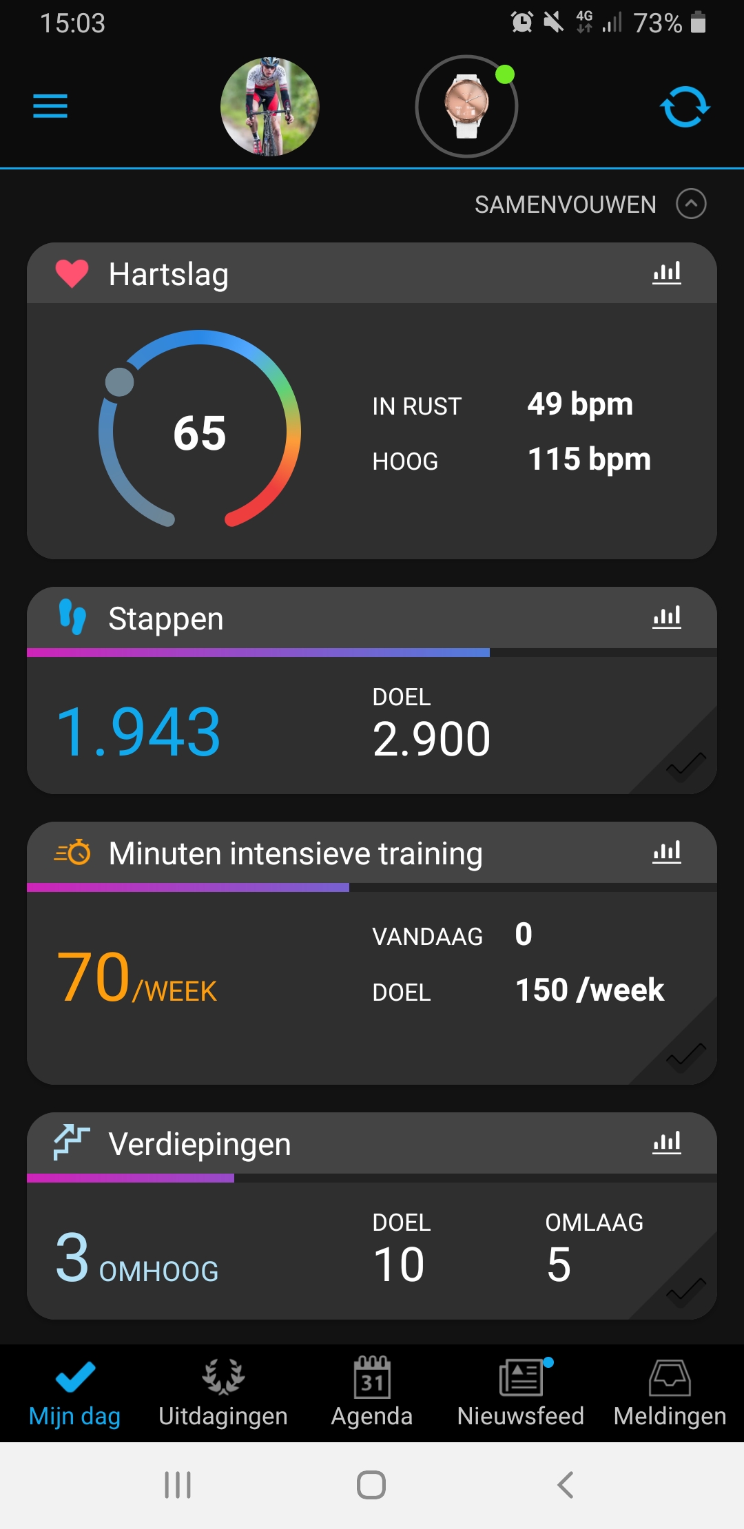 dashboard garmin connect mobiel