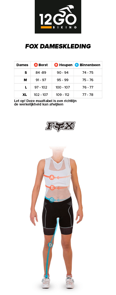 Maattabel fox dameskleding