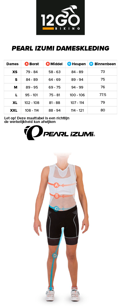 Pearl Izumi dames maattabel