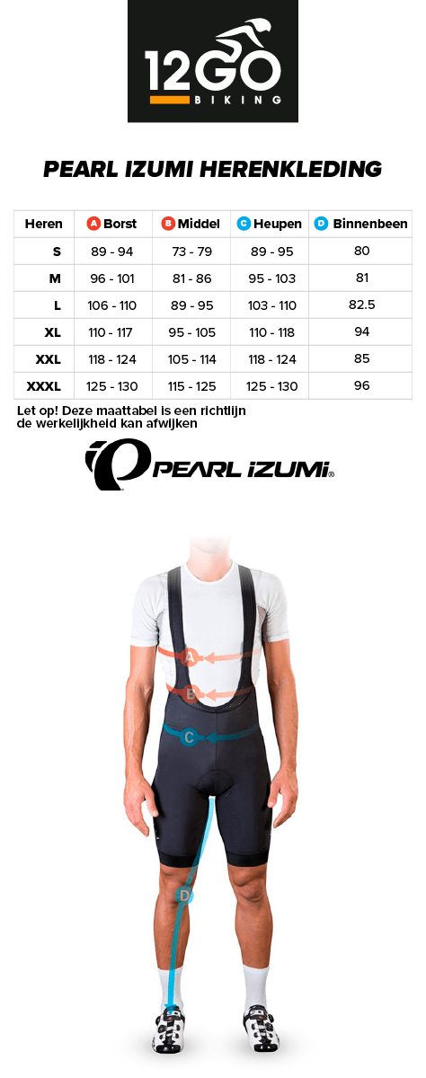 Maattabel pearl izumi heren